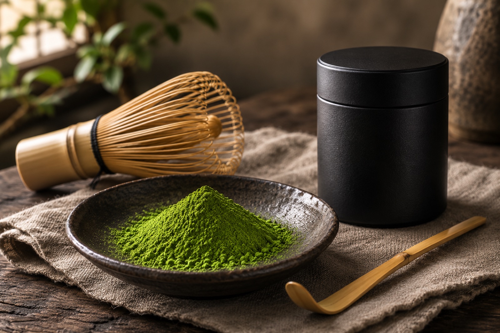 Ceremonial-grade matcha and tin